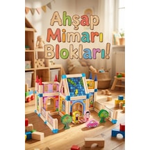 128 Parça Ahşap Yapı Blokları - Eğitici Maket Ev İnşaat Seti - Montessori Zeka Geliştirici Oyuncak