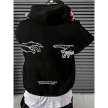 Startmore Unisex Erkek/kadın Break Özel Renkli Baskılı Oversize Kapüşonlu Sweatshirt Siyah Siyah