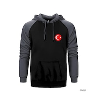 Ay Yıldız Gri Renk Reglan Kol Sweatshirt / Hoodie
