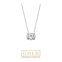 So Chic 14 Ayar Beyaz Altın Sertifikalı Premium Created Taşlı 42 CM Oval Tektaş Kolye