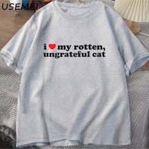 Flood Of Style Ben Çürümüş Rotten Kedi T-shirt Erkek Giysileri Seviyorum Komik Sevimli Meme Kedi T Shirt Yaz Gri