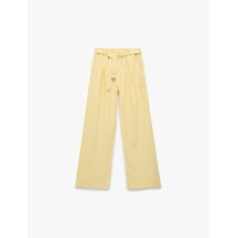 Koton Beli Bağlamalı Keten Ve Viskon Karışımlı Geniş Paça Pantolon Sarı 6skg40093aw