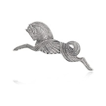 Gümüş Art Deco / Kelt Tarzı Gümüş Ton Dörtnala Giden At Broşu / Kolye Şal Pimi Gümüş