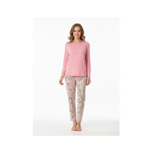 Pemilo Kadın 2000-15 Uzun Kol Likralı Pijama Takımı PEMBE