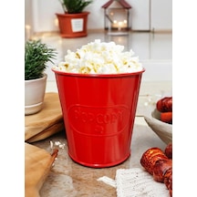Toptanfoni Kırmızı Metal Popcorn Kutusu - Patlamış Mısır Kovası Kendinden Kabartma Desenli 1 Adet Kirmizi