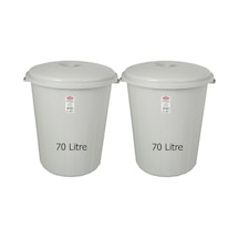 70 Lt (İkili Takım) Plastik Büyük Boy Çöp Kovası Et Kovası Gri