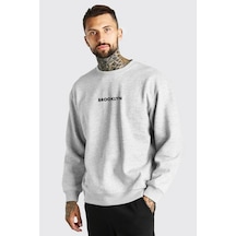 Startmore Unisex Baskılı Oversize Kapşonlu Sweatshirt Gri Siyah