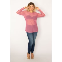 Şans Kadın Pembe Desenli Tül Bluz 65n34253-pembe Pembe