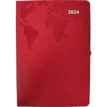 2024 Ajanda Termo Deri 14x20 Dünya Kırmızı