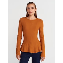 Dilvin 32090 Uzun Kollu Peplum Top-a.kiremit A.kiremit