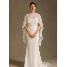 Ezni Atelier Şifon Gelin Pelerini 140 Cm Transparan Gelinlik Pelerini Uzun Gelin Pelerini Zarif Düğün Pelerini Beyaz Beyaz