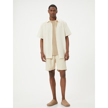 Koton Bermuda Şort Chino Beli Bağcıklı Cep Detaylı Rayon Kumaş Bej 4sam40068hw Ekru