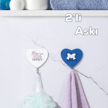 Porsima 088 2 Adet Kalp Desenli Yapışkanlı Banyo Mutfak Askısı Renkli