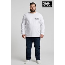 Süperlife Erkek Büyük Beden New York Baskılı 2 İplik Bisiklet Yaka Tişört Spr26bts942-5 Beyaz