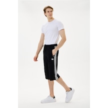 Mysport 6008 Erkek Relax Fit Rahat Kesim Pamuklu Beli Bağcıklı Fermuarlı Cep Yan Şeritli Kapri Bermuda Siyah