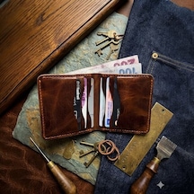 Parla Leather Elegand Kişiye Özel Hakiki Gerçek Deri Minimal Erkek Cüzdan Taba