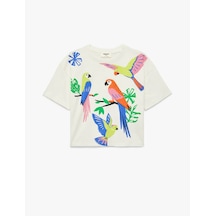 Koton Papağan Baskılı Ekru Kız Çocuk T-shirt 6skg10147ak Ekru