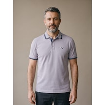 Maccali Erkek Lila Amblemli Kontrast Biyeli Polo Yaka Tişört