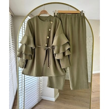 Lovie Moda Kadın Gold Düğmeli İkili Takım - Haki