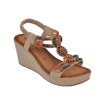Guja 25y155 Kadın Taşlı Dolgu Topuklu Lastikli Comfort Sandalet Bej Siyah