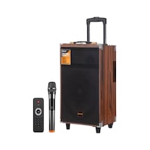 Bluetooth Hoparlör Kahverengi 50w Süper Bass Kumandalı Mikrofonlu Karaoke 5-10 Saat