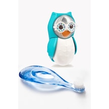 Rocs Baby 0-3 Yaş Soft Diş Fırçası (Mavi) + Flipper Hijyenik Saklama Kabı (Mavi Baykuş)