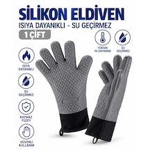 Silikon Eldiven - 1 Çift - Isıya Dayanıklı - Su Geçirmez Gri