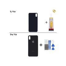 Apple iPhone Uyumlu Xs Uzay Grisi Arka Kapak Arka Cam Batarya Kapağı Lazer Kesim Kapak Pil Kapağı + B-7000 Yapışt Gri