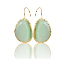 Kadir Jewellery 22 Ayar Altın Kaplama Fosil Taşlı Küpe -el İşçiliği Ve Hipoalerjenik Küpe Açık Yeşil 72997925