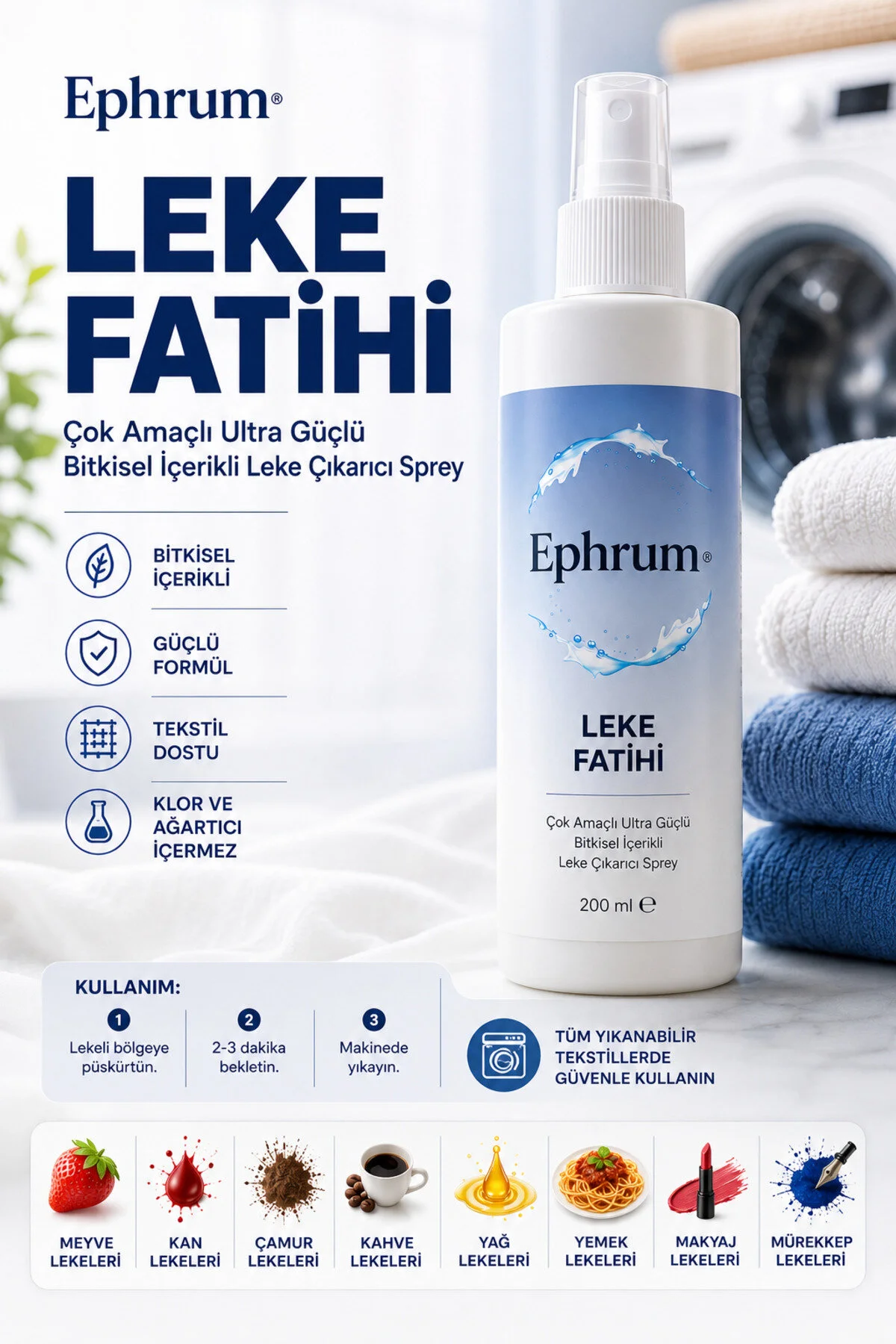 Leke Fatihi - Çok Amaçlı Ultra Güçlü Bitkisel İçerikli Leke Çıkarıcı Sprey 200 Ml