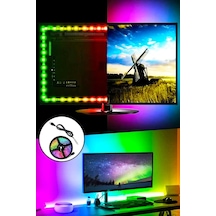 Tv Ve Monitör Arkası Silikonlu Rgb Led Şerit Dekoratif Aydınlatma Seti 1 Metre .