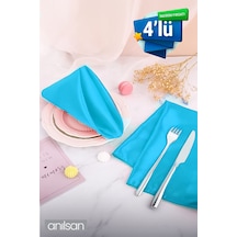 4 Lü %100 Pamuk Kumaş Peçete Açık Mavi 50x50 Cm Mutfak Bezi Sofra Sunum Servis Peçetesi Açık Mavi
