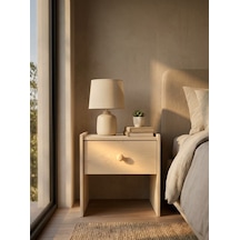 Ahşap Komodin, Tek Çekmeceli Yatak Odası Gece Standı Minimalist Yan Sehpa Açık Bej