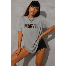 Marvel Baskılı Oversize T-shirt Gri