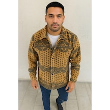 Erkek Düğmeli Gömlek Polar Sweatshirt Yumuşak Dokulu Oversize Kalıp -sarı