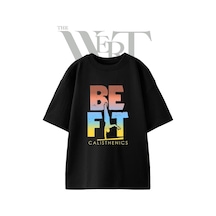 Thewert Calisthenics Handstand Tasarım Baskılı Ünisex Siyah Oversize T-shirt