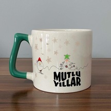 Mutlu Yıllar Kar Taneleri Baskılı Yeşil Kulplu D Yılbaşı Kupası