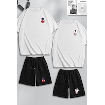 Unisex Kadın Erkek Hello Kitty Spiderman Baskılı Sevgili Çift Kombini Tasarım Oversize Tshirt V Şort Beyaz Siyah Mck0285 Çok Renkli