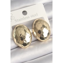 Pirinç Gold Renk İşlemeli Bombe Oval Model Kadın Küpe - Tj-bkp10255 Diğer