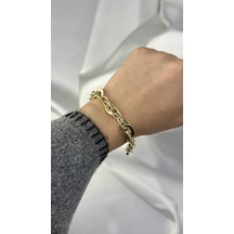 Aynalı Elips Halkalı Altın Bileklik Sarı Altın