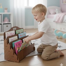 Carry Montessori 4 Raflı Ahşap Mini Kitaplık -çocuk Odası Kitaplık Ceviz Renk Açık Bej
