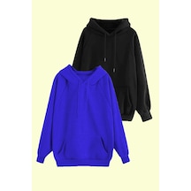 Blackjack Giyim Blackjackgiyim Unisex Gri Ve Siyah Slim Fit 2'li Kapüşonlu Sweatshirt Paketi Siyah-mavi