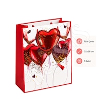 32x26 Cm İthal Kırmızı Kalpli Hediyelik Kağıt Çanta 5 Adet Tüm Yaşlar