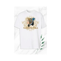 Tarzsokak Kadın Beyaz Antik Mısır Kraliçe Kleopatra Baskılı Oversize T-shirt