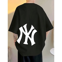 Adrift Unisex Yankees Özel Baskılı Oversize Penye Bisiklet Yaka T-shirt Siyah