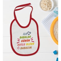 BK Kids İlk Babalar Günü Tasarımlı Kırmızı Bebek Mama Önlüğü-1 Kırmızı