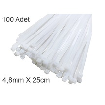 Beyaz Plastik Cırt Kelepçe 4.8x25cm Kablo Bağı Elektrik Kablosu 1