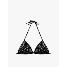 Koton Boyundan Bağlamalı İpli Üçgen Taşlı Bikini Üstü Siyah 6sak10024mm