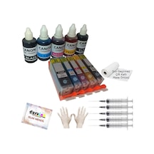 Canon Pgı-525 Clı-526 Uyumlu Kolay Dolan Kartuş+5x50ml Mürekkep 5 Renk Dolu