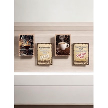 Kahve Tarasımlı Mdf Tablo Dekoratif Hediyelik 4 Parça 14x20 Cm